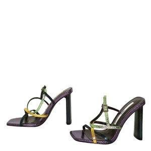 Zara Multicolor Metallic Reptile Embossed Strappy Slingback Heel Sandals